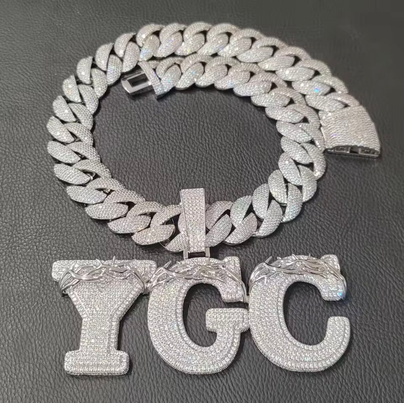 Collier Prénom Pendentif Diamant Lettre Bubble Barbelé Personnalisé