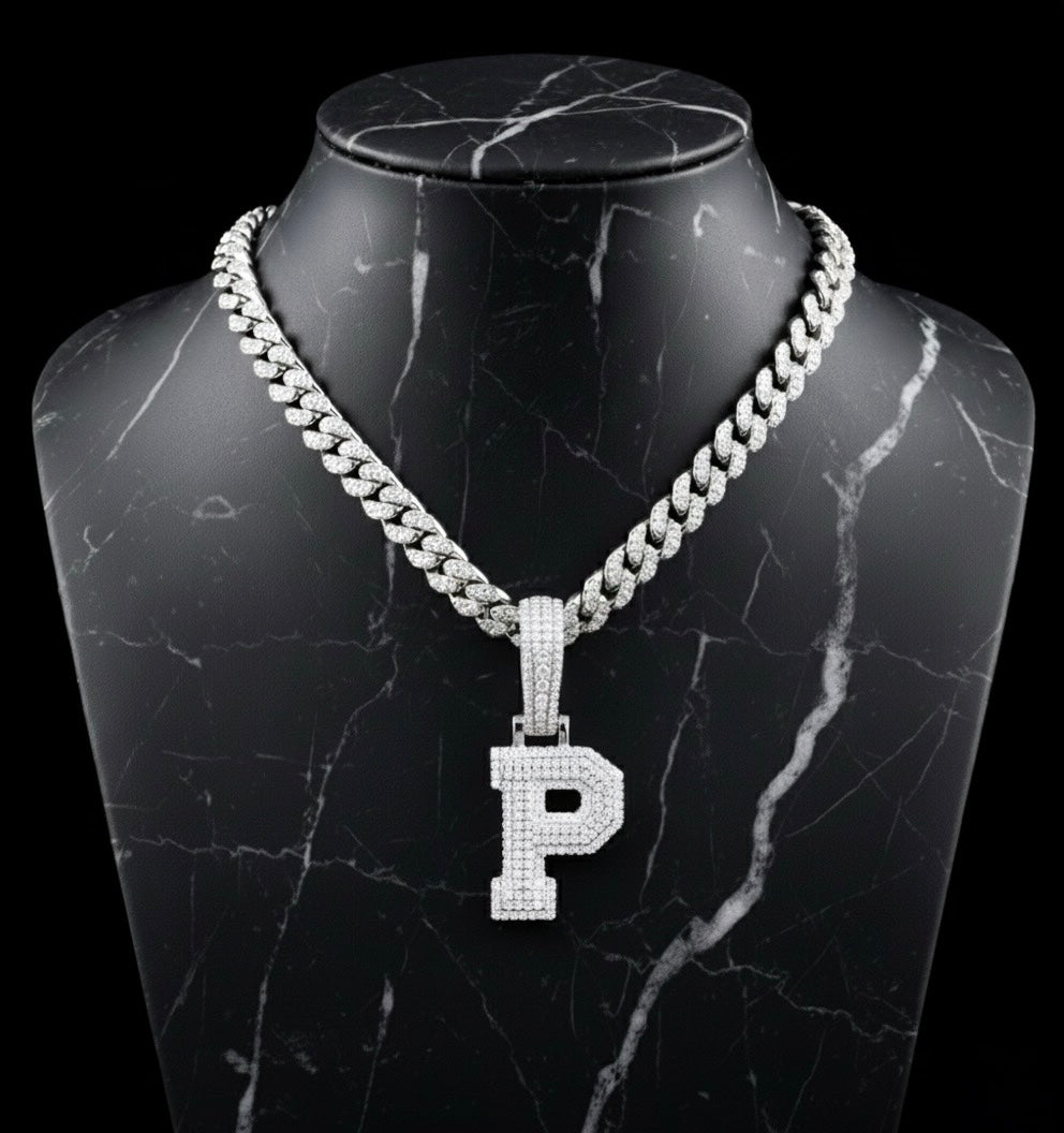 Pendentif lettre P diamant moissanite