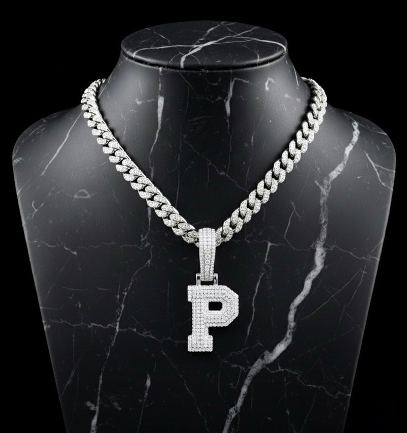 Pendentif lettre P diamant moissanite
