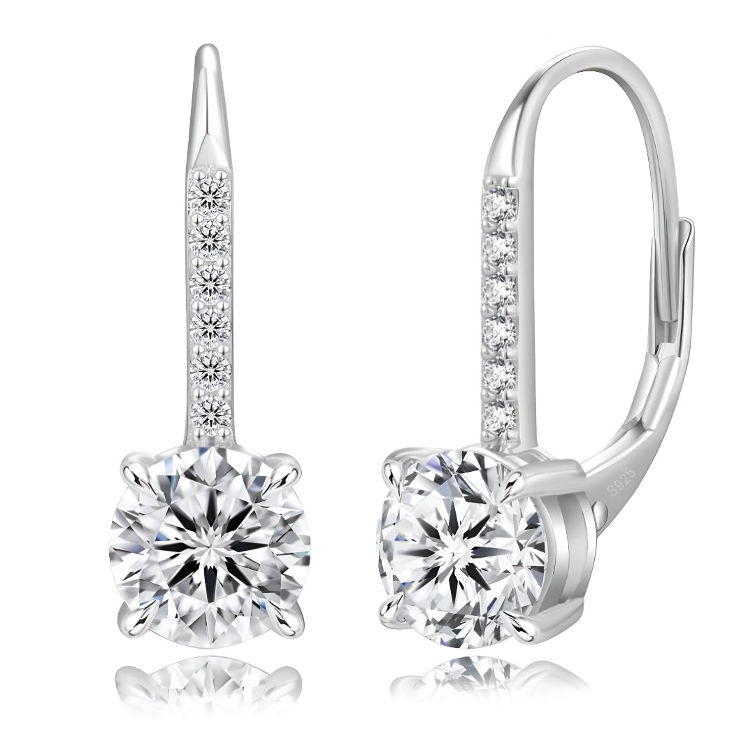 Boucle d'oreille pendante femme diamant rond or blanc