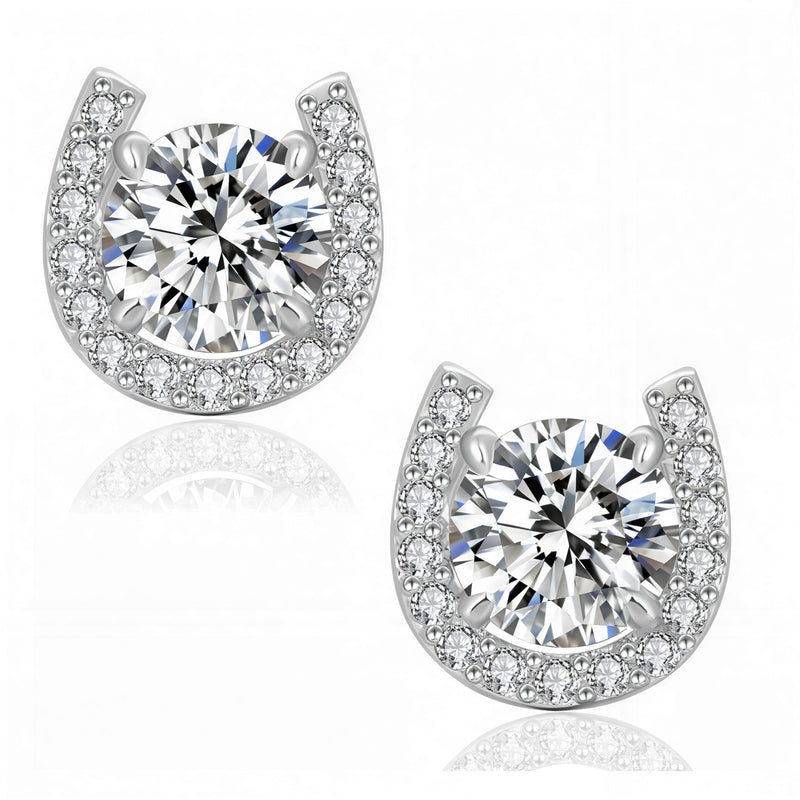 Boucle d'oreille Diamant Fer à cheval or blanc