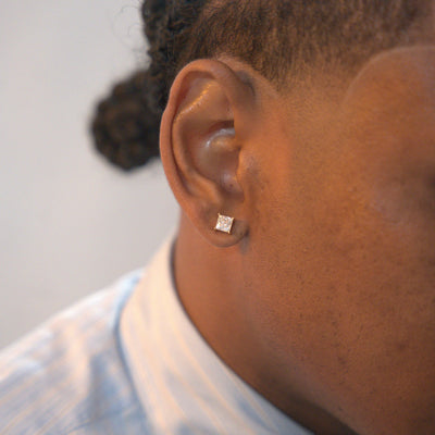 Boucle d'oreille Diamant Carré or jaune S925 - Emirice.com