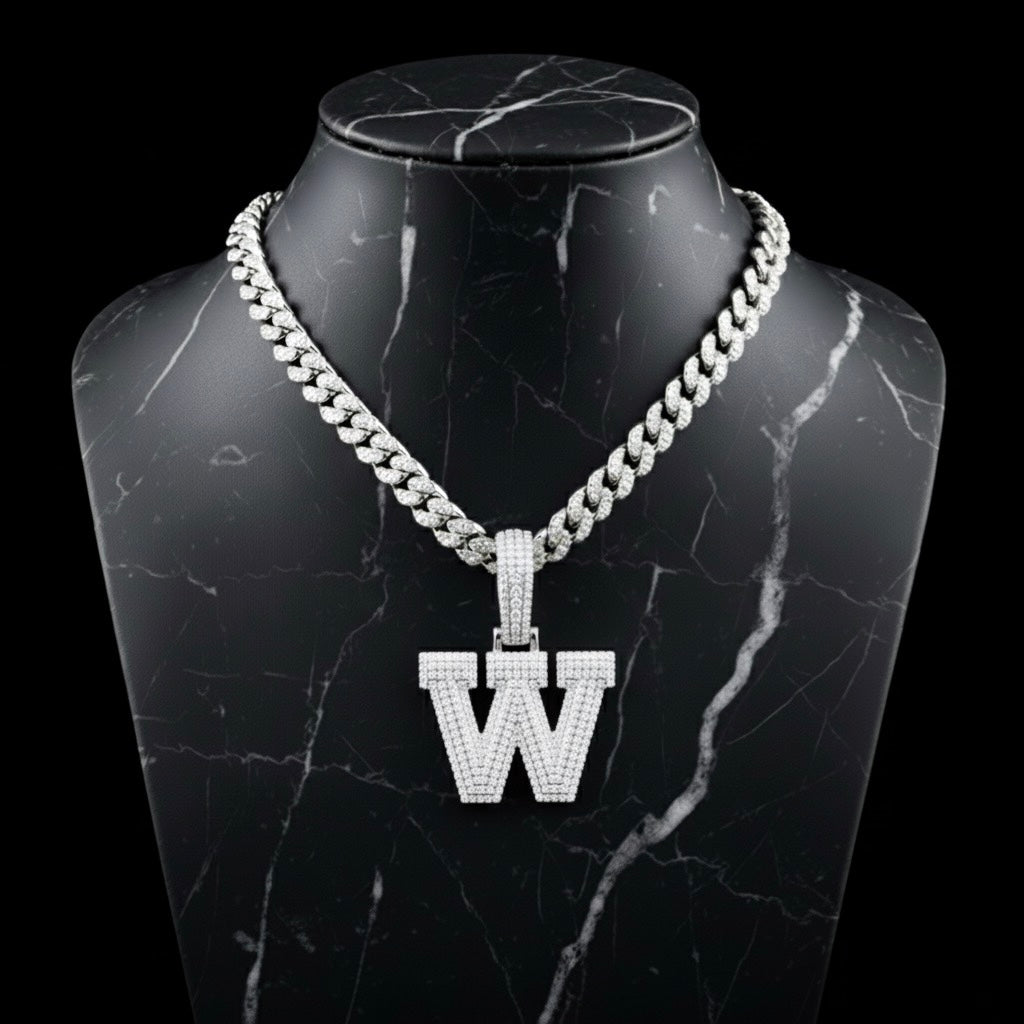 Pendentif lettre W diamant moissanite