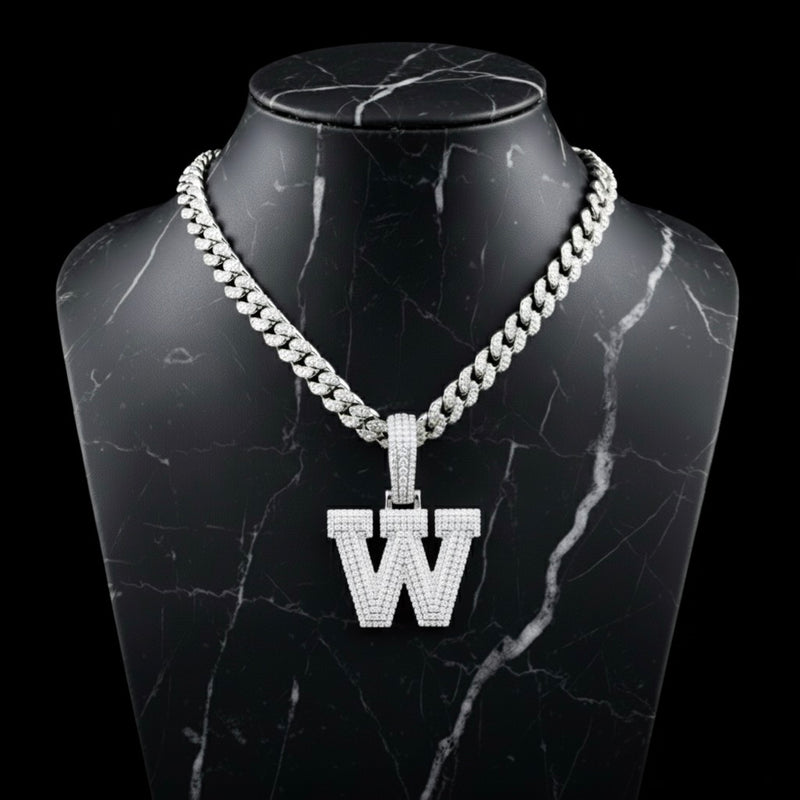 Pendentif lettre W diamant moissanite