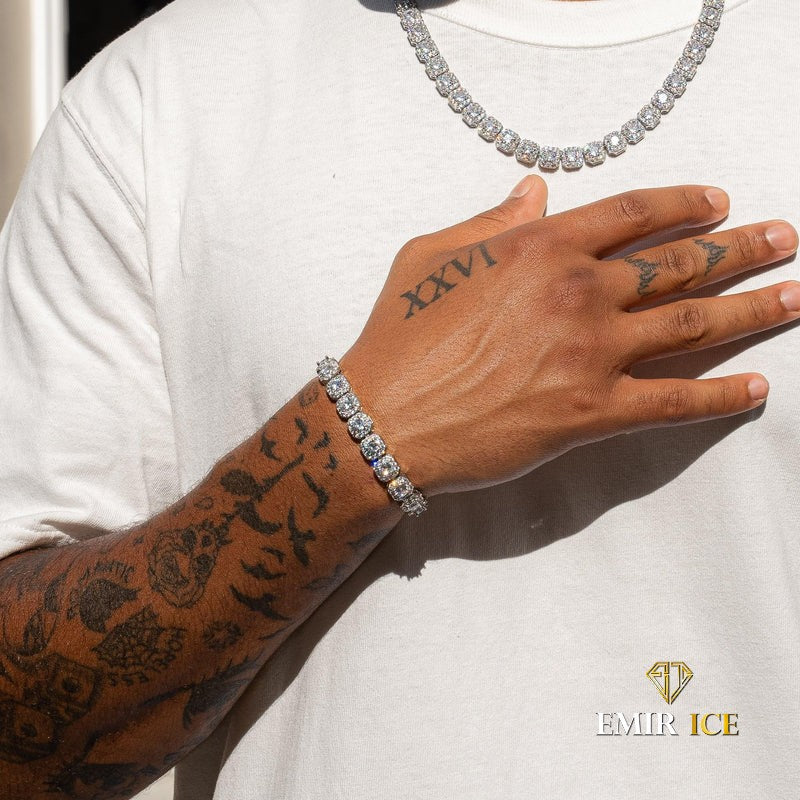 BRACELET CLUSTER TENNIS OR BLANC - 10MM - Emirice.com