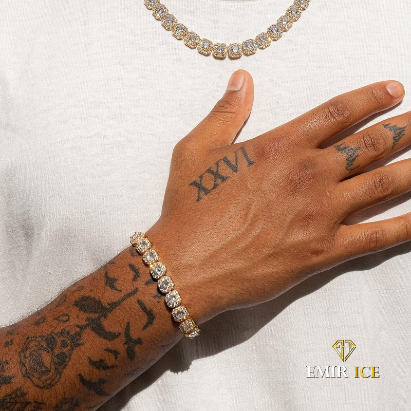 10mm Diamond Tennis Cluster Bracelet Yellow Gold Plated Emir ICE