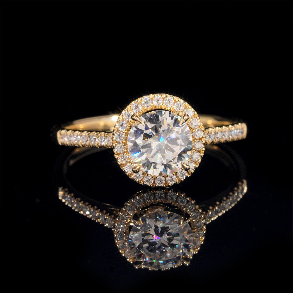 Bague de fiançailles halo pavé diamant laboratoire 1 CT