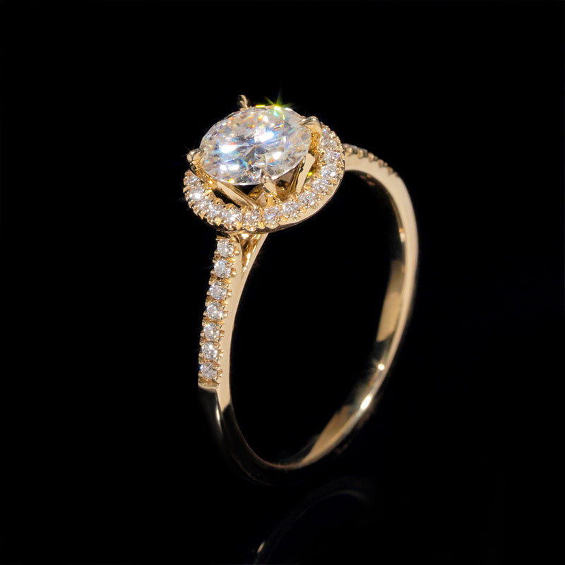 Bague de fiançailles halo pavé diamant laboratoire 1 CT