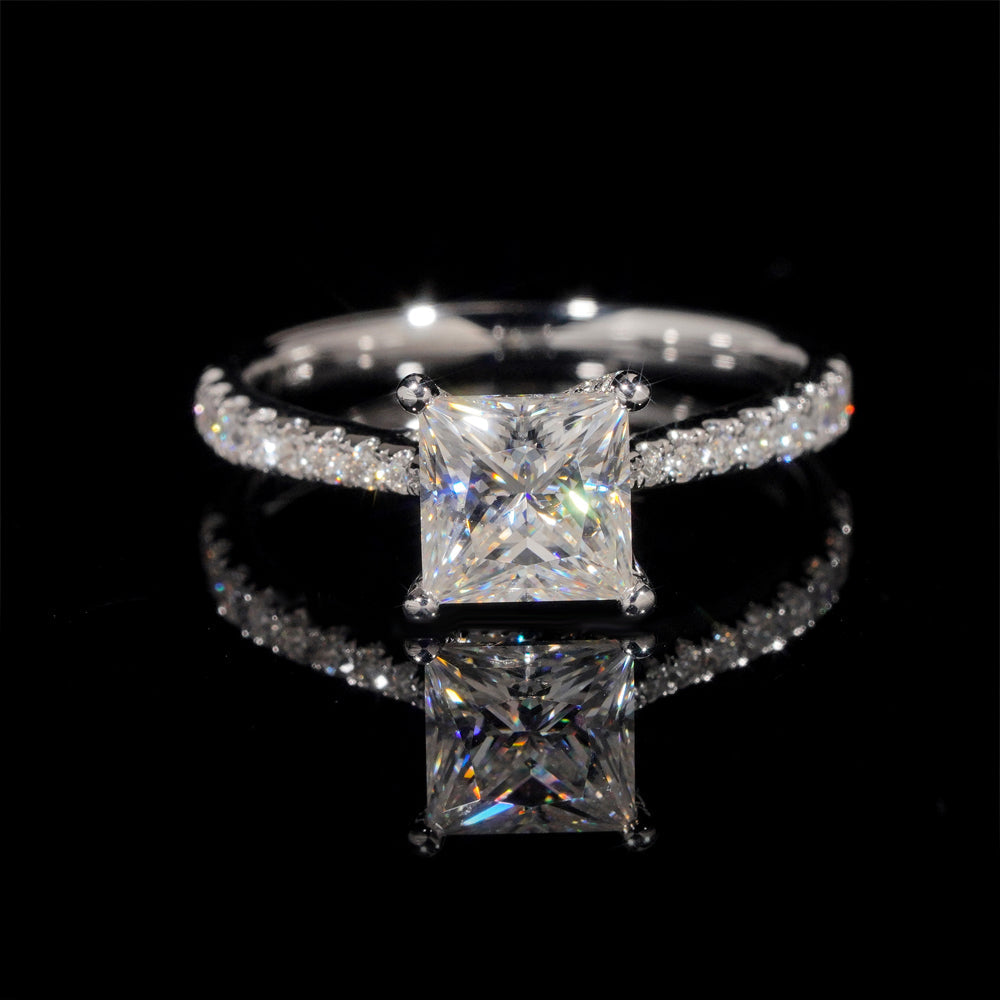 Bague de fiançailles princesse pavé diamant laboratoire 1 CT