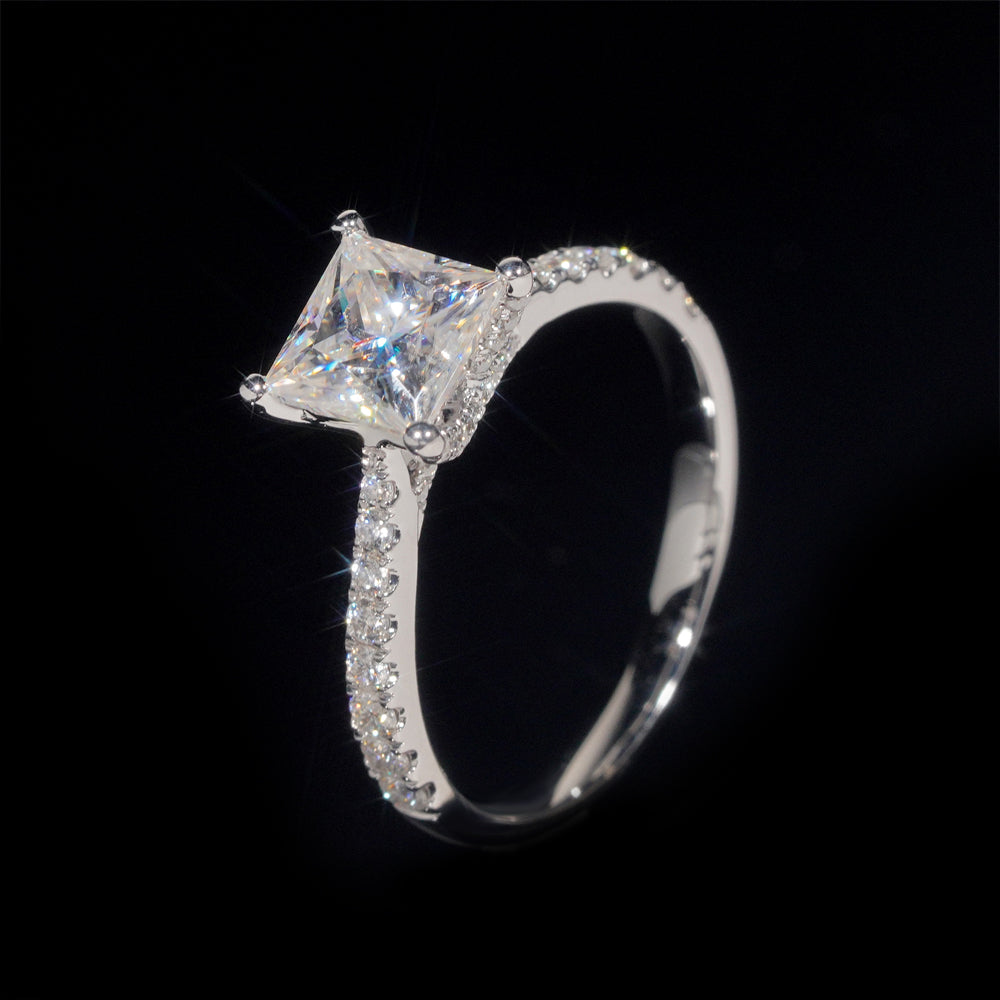Bague de fiançailles princesse pavé diamant laboratoire 1 CT