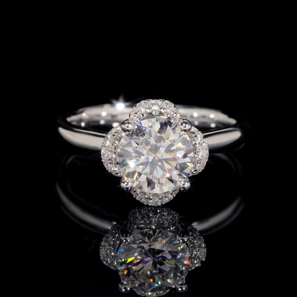 Bague de fiançailles solitaire entouré diamant laboratoire 1 CT