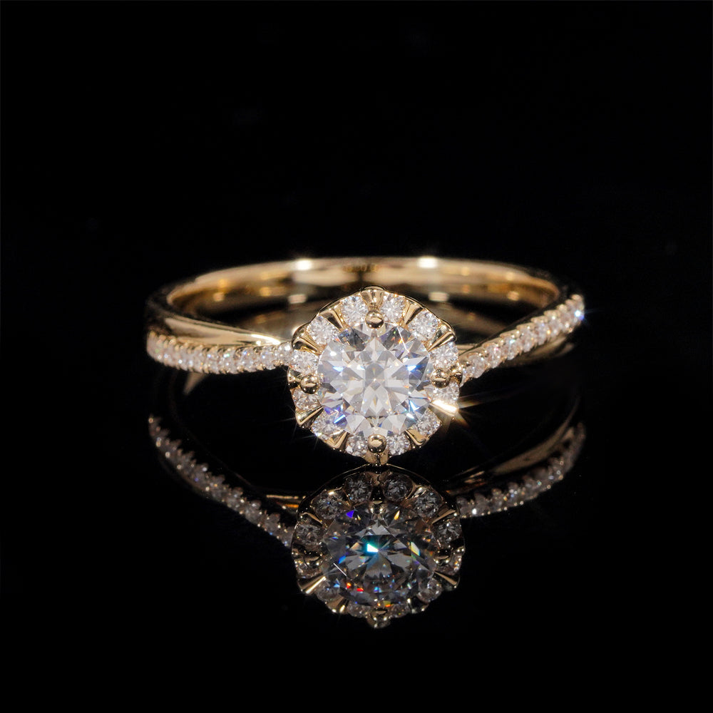 Bague de fiançailles solitaire entouré pavé diamant laboratoire 1 CT
