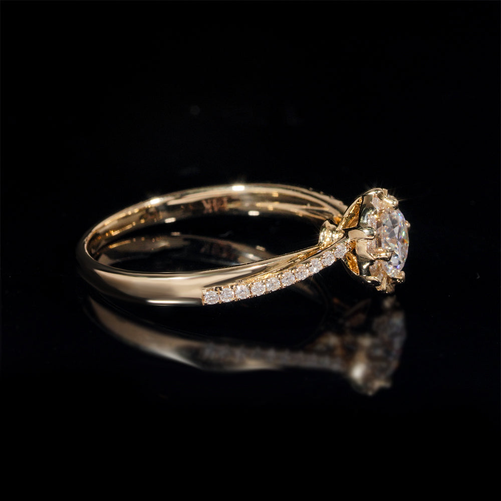 Bague de fiançailles solitaire entouré pavé diamant laboratoire 1 CT