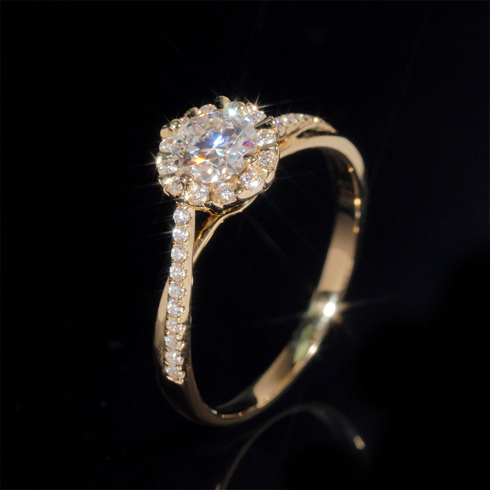 Bague de fiançailles solitaire entouré pavé diamant laboratoire 1 CT
