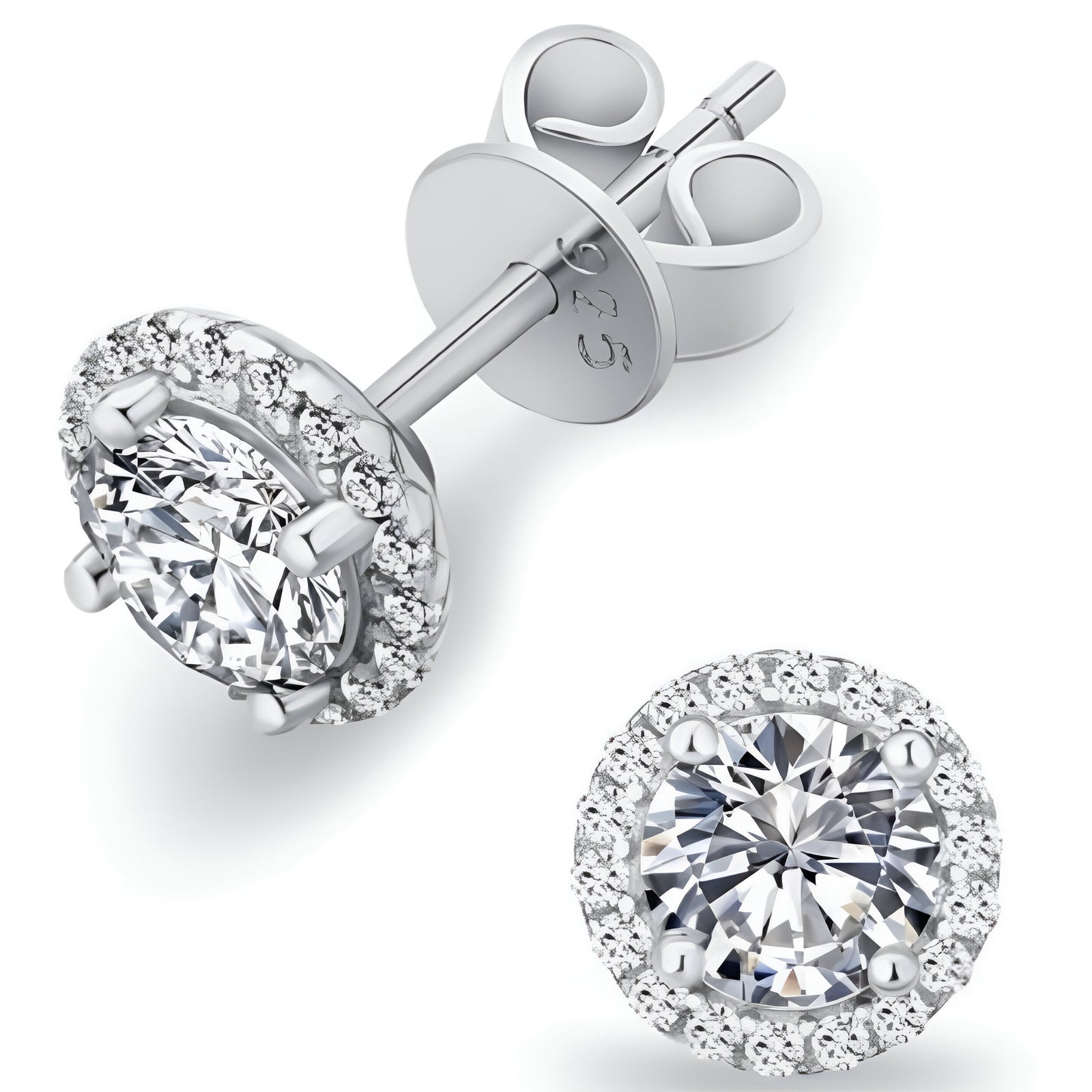 Boucle d'oreille Diamant Rond Stud earrings or blanc S925