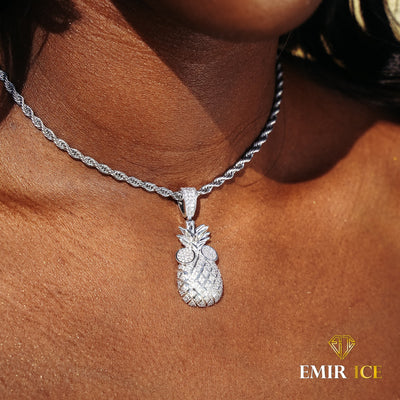 COLLIER PENDENTIF ANANAS DIAMANT FEMME OR BLANC