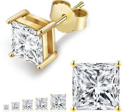 Boucle d'oreille Diamant Carré or jaune S925 - Emirice.com