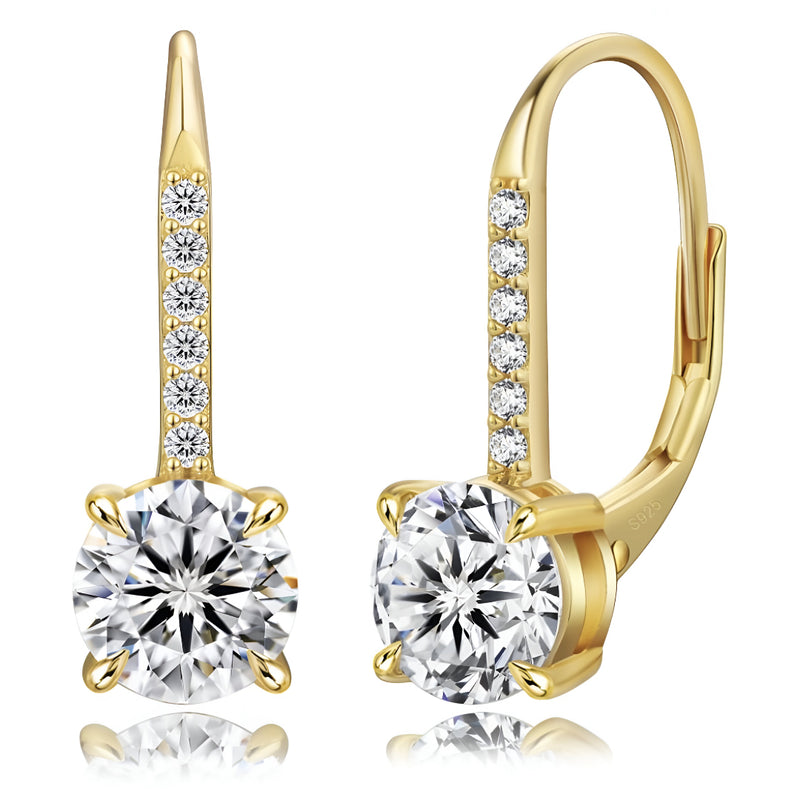 Boucle d'oreille pendante femme diamant rond or jaune