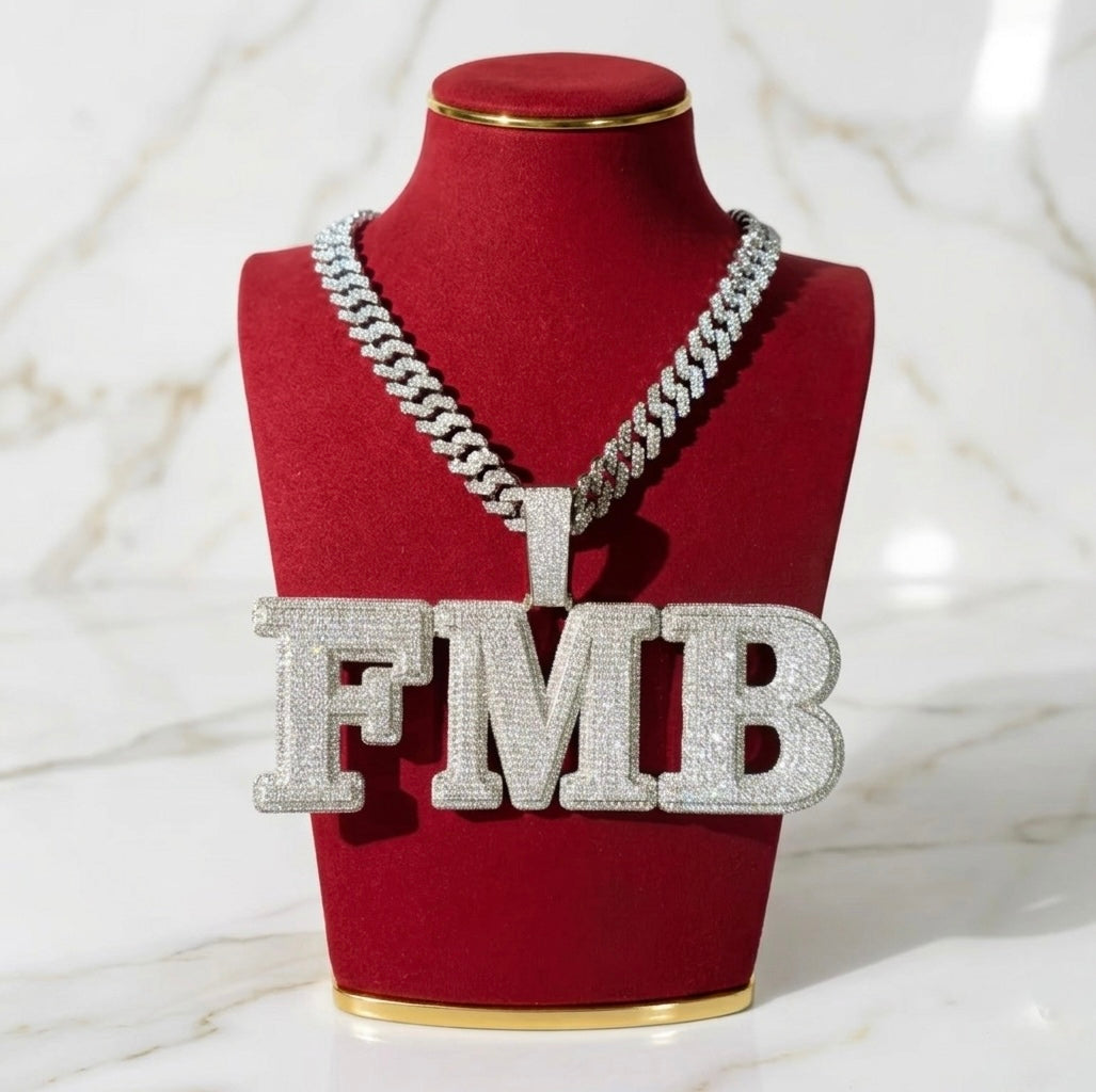 Collier Prénom Pendentif Diamant Personnalisé Grosse Lettre Pavé