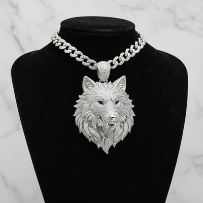 Pendentif loup diamant moissanite