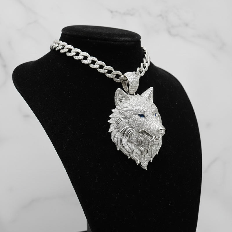 Pendentif loup diamant moissanite