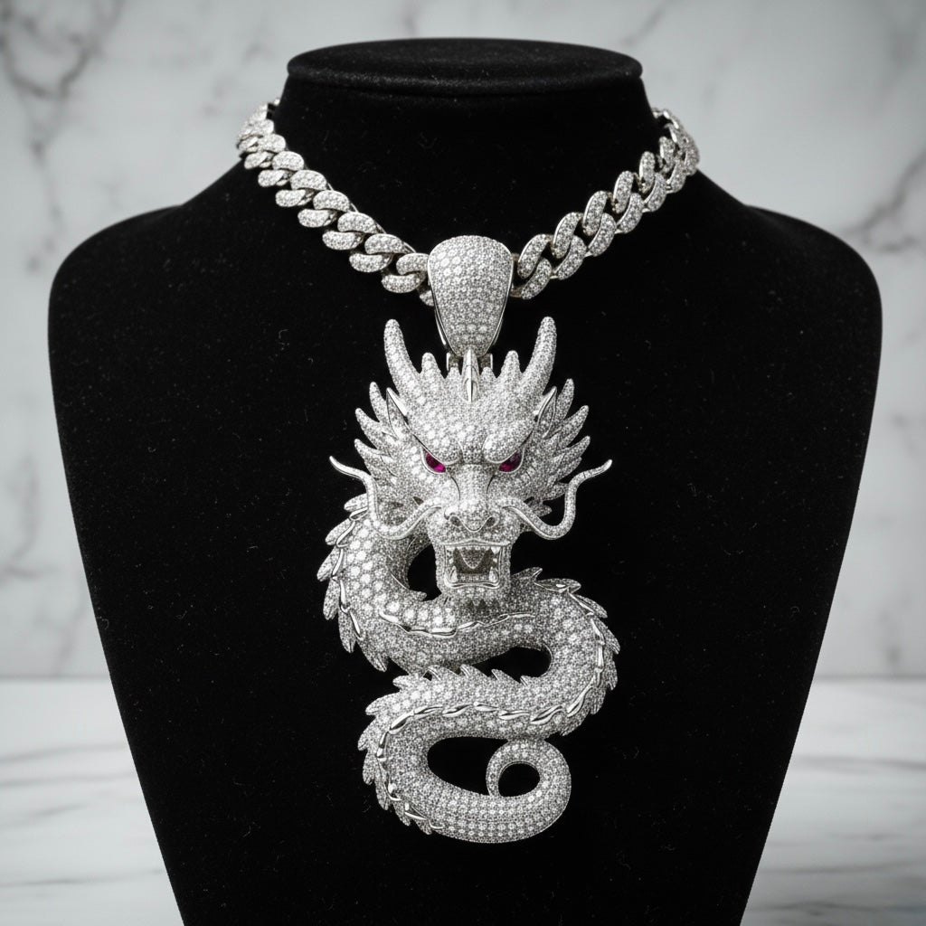 Pendentif dragon diamant moissanite