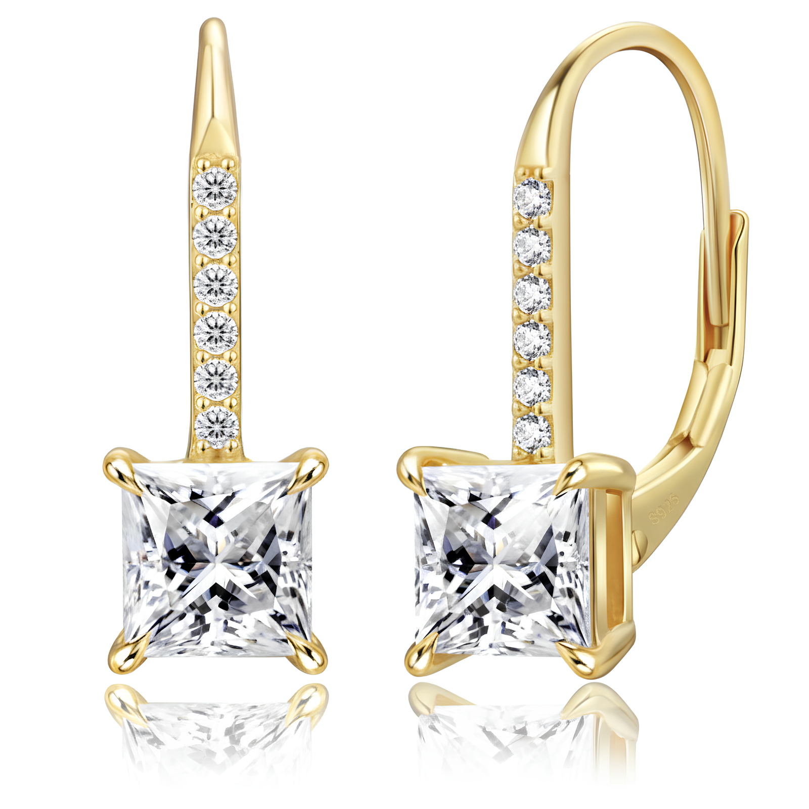 Boucle d'oreille pendante femme diamant carré or jaune