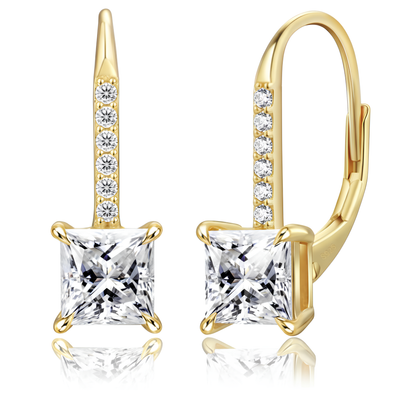 Boucle d'oreille pendante femme diamant carré or jaune - Emirice.com