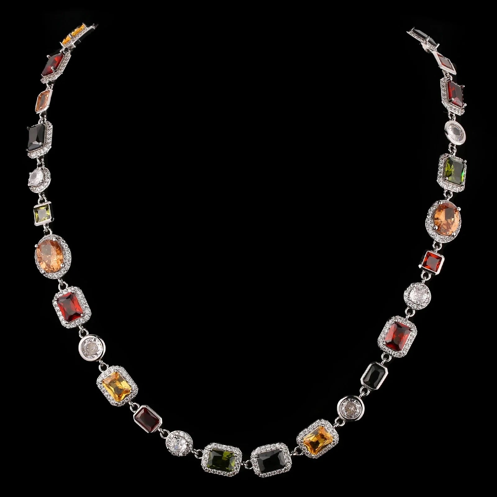 Collier gemme pierre multicolore 10mm or blanc