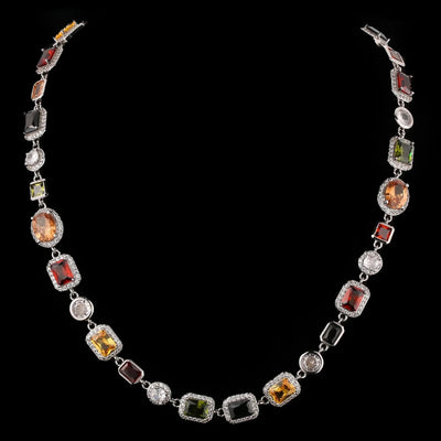 Collier gemme pierre multicolore 10mm or blanc - Emirice.com