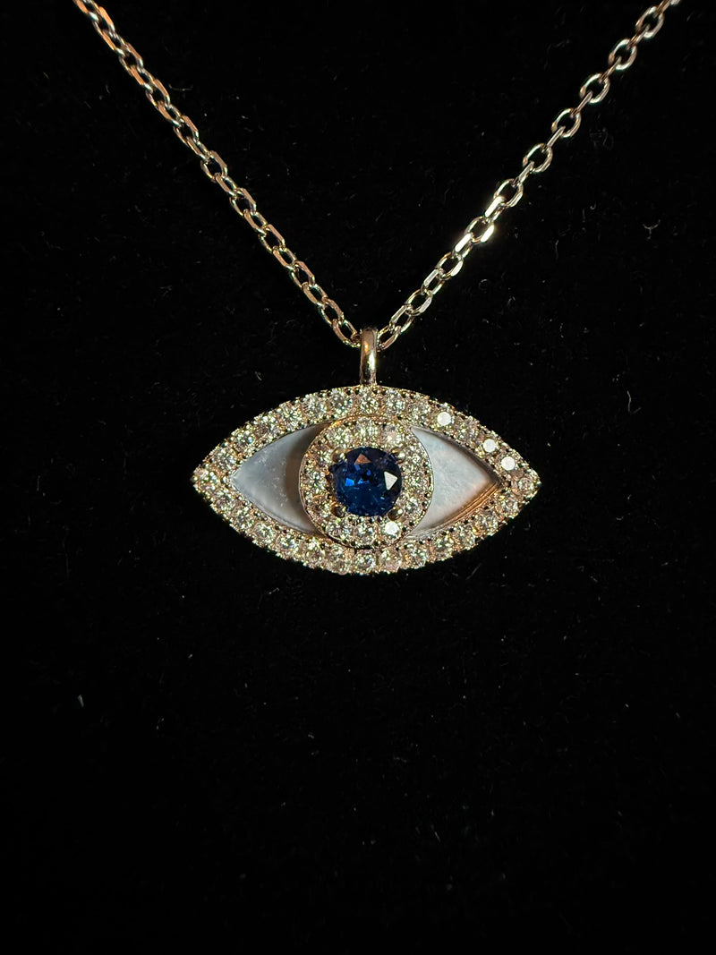 Collier oeil bleu protecteur diamant or jaune - Emirice.com