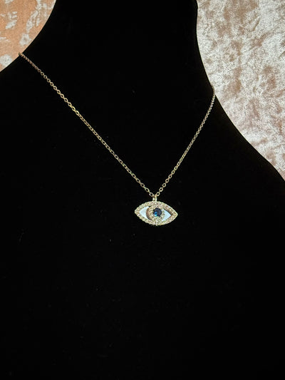 Collier oeil bleu protecteur diamant or jaune - Emirice.com