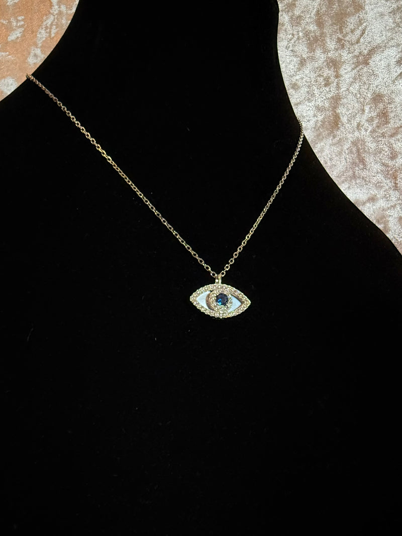 Collier oeil bleu protecteur diamant or jaune - Emirice.com