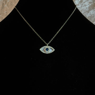 Collier oeil bleu protecteur diamant or jaune - Emirice.com