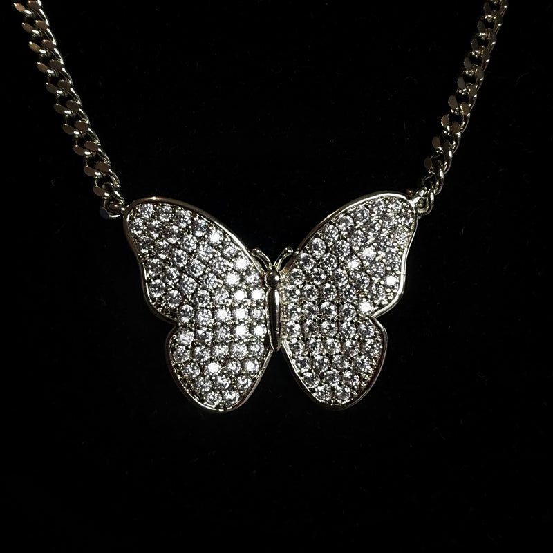 Collier papillon or blanc diamant - Emirice.com