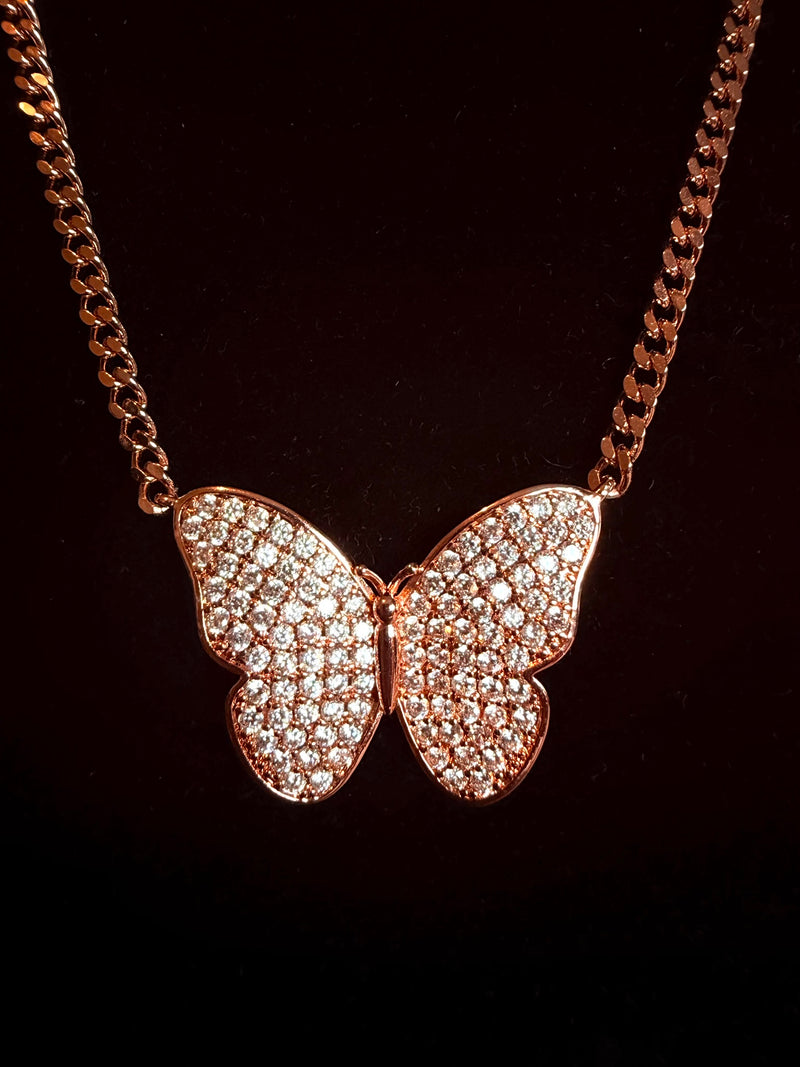 Collier papillon or rose diamant - Emirice.com