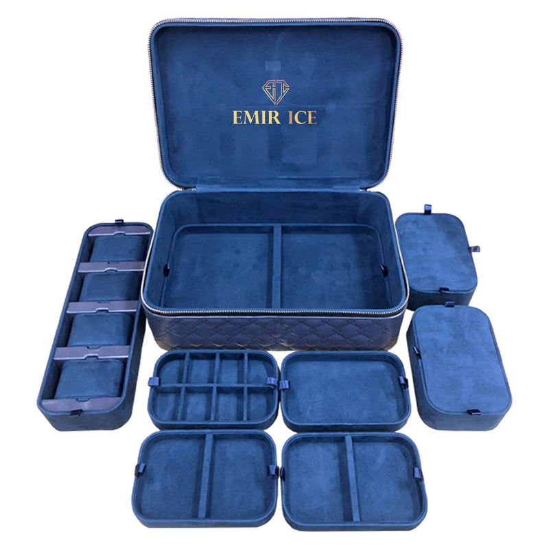 BOITE A BIJOUX CUIR LUXE - BLEU FONCÉ - Emirice.com