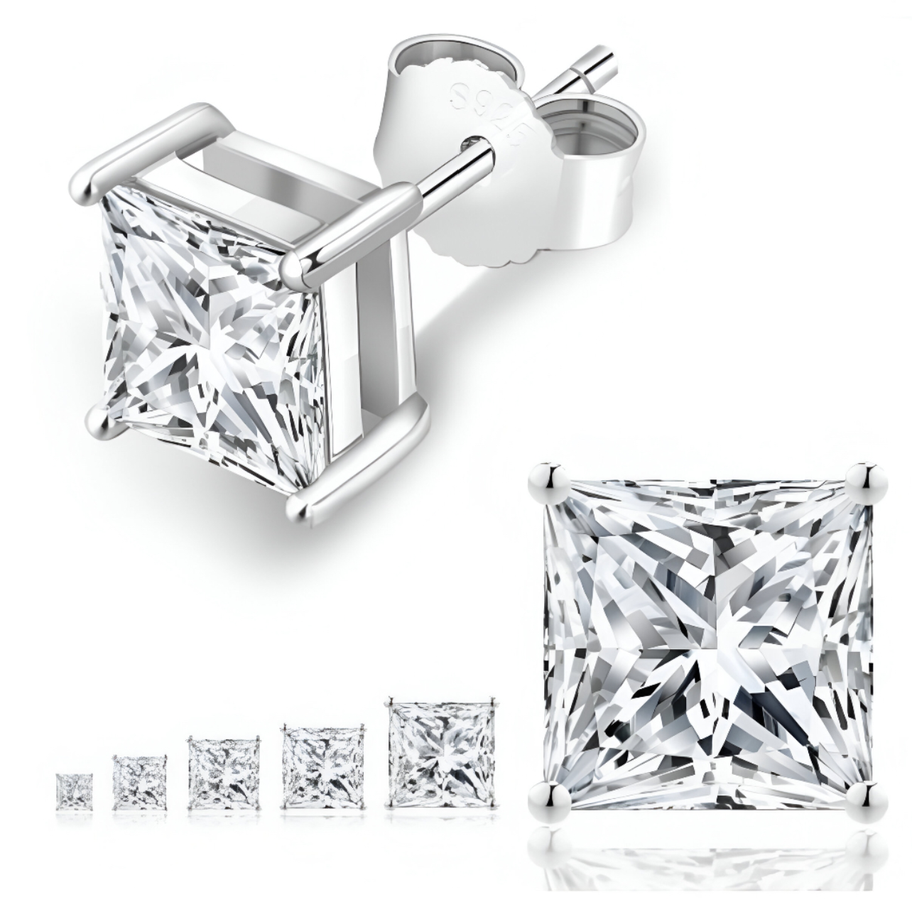 Boucle d'oreille Diamant Carré or Blanc S925