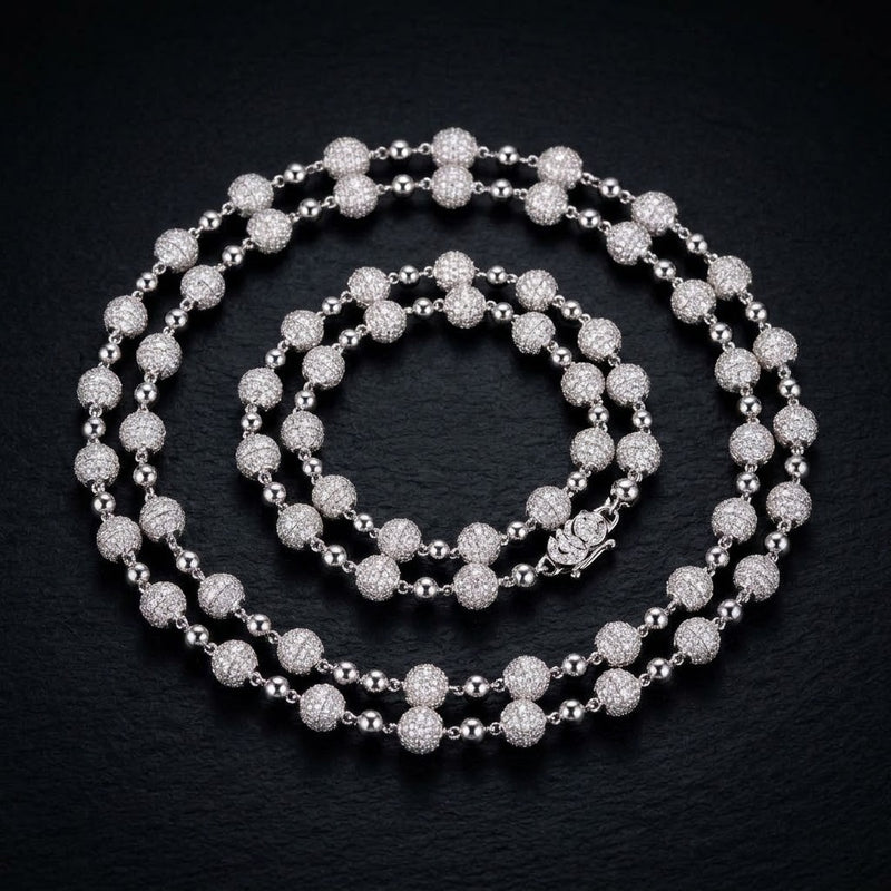 Chaîne Chapelet Boules 8 mm moissanite Homme - porté par un homme - Emir ICE