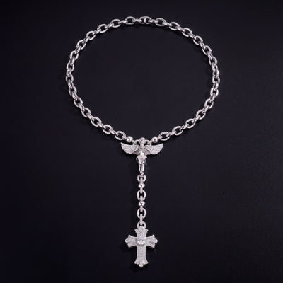 Chaîne Chapelet Croix Jésus moissanite Homme - produit seul - Emir ICE
