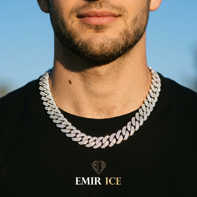 Chaîne Cubaine 1 Rang 16 mm diamant de laboratoire Homme - porté par un homme - Emir ICE