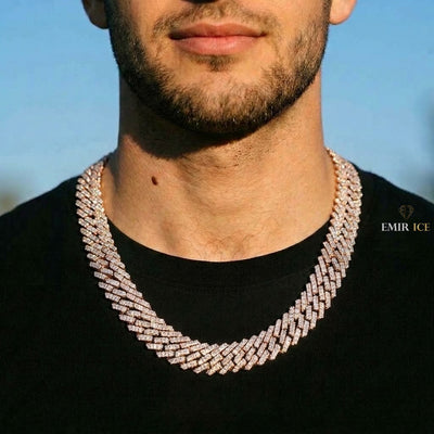 Chaîne Cubaine 2 Rangs Bicolore 10 mm - 12 mm diamant de laboratoire Homme - porté par un homme - Emir ICE