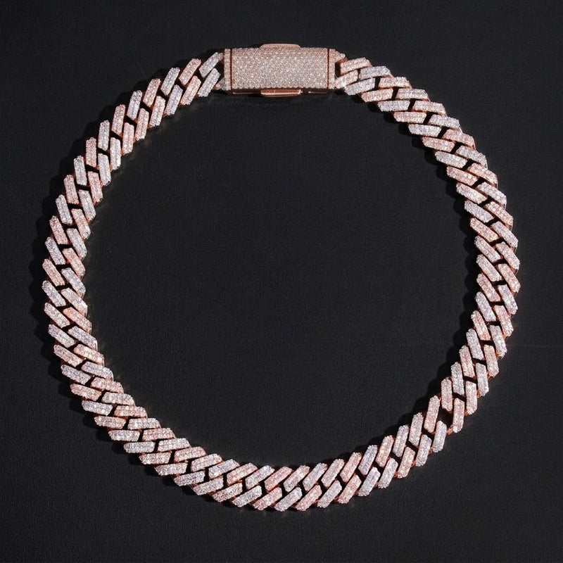 Chaîne Cubaine 2 Rangs Bicolore 10 mm - 12 mm diamant naturel Femme - portée par une femme - Emir ICE