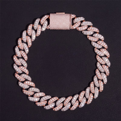 Chaîne Cubaine 2 Rangs Pierres Surélevées 13 mm diamant de laboratoire Femme - produit seul - Emir ICE