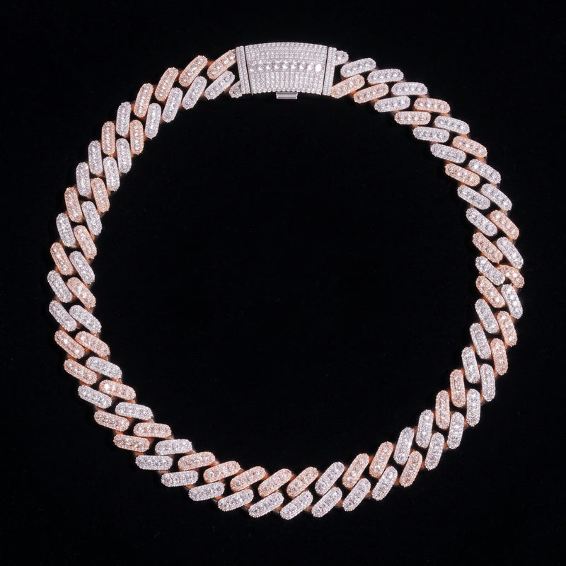 Chaîne Cubaine 3 Rangs Bicolore 13 mm - 15 mm moissanite Homme - porté par un homme - Emir ICE