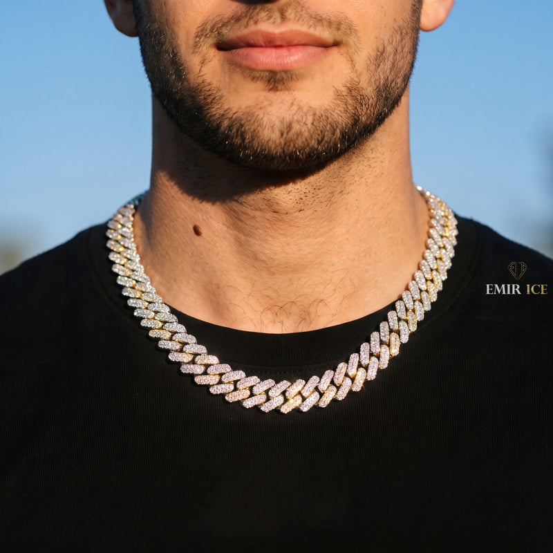 Chaîne Cubaine 3 Rangs 10 mm moissanite Homme - porté par un homme - Emir ICE