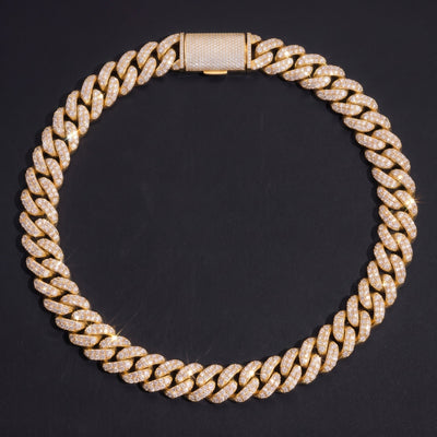Chaîne Cubaine 3 Rangs Pierres Surélevées 18 mm diamant de laboratoire Femme - produit seul - Emir ICE