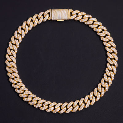 Chaîne Cubaine 3 Rangs Pierres Surélevées 18 mm diamant naturel Femme - produit seul - Emir ICE