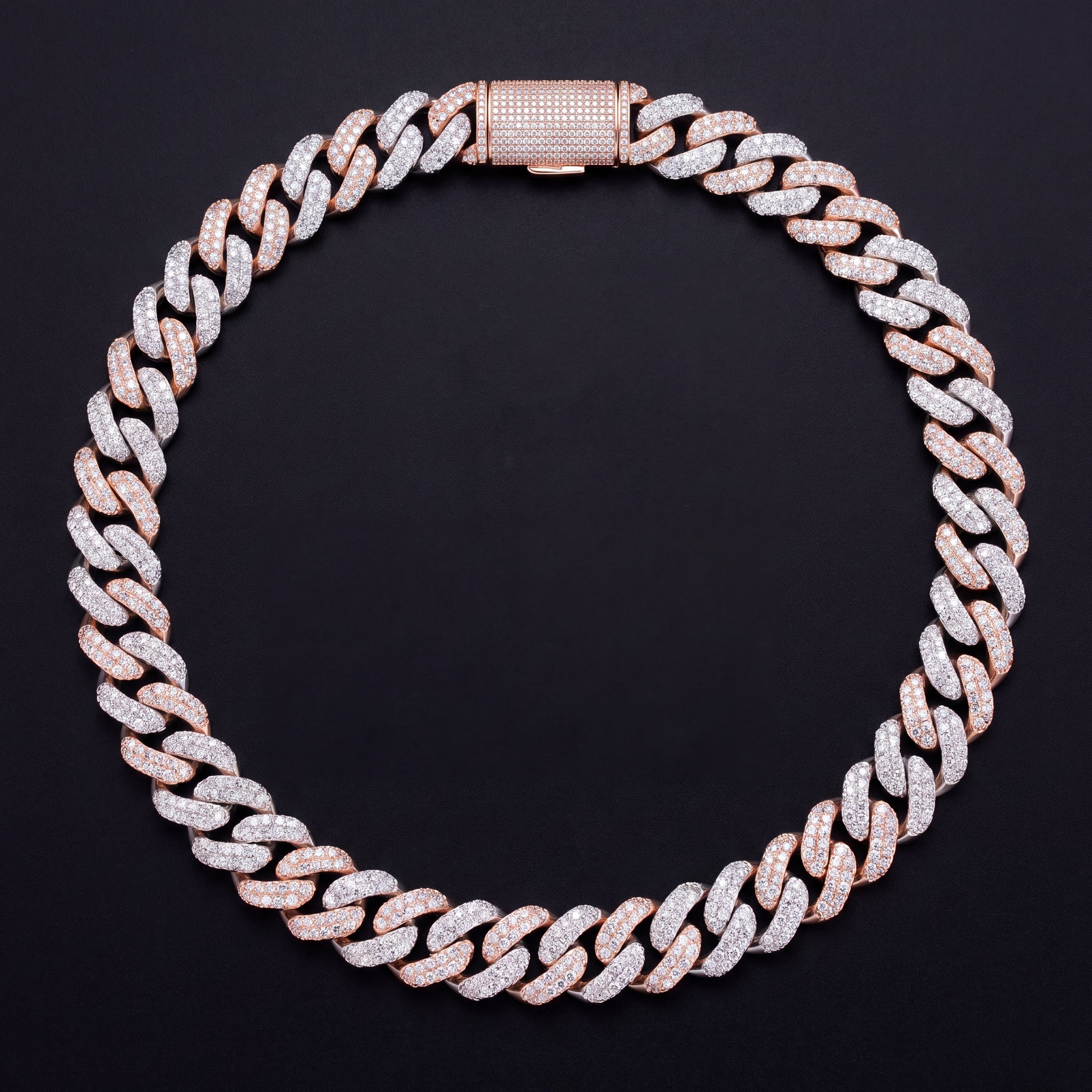 Chaîne Cubaine Bicolore 15 mm diamant de laboratoire Homme - produit seul - Emir ICE