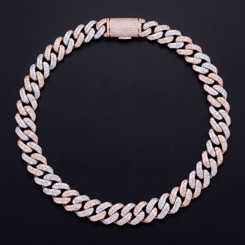 Chaîne Cubaine Bicolore 15 mm moissanite Homme - porté par un homme - Emir ICE